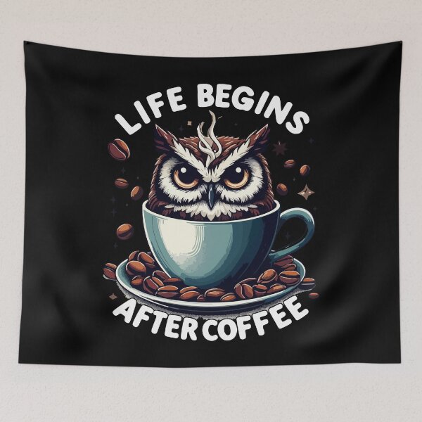 Item preview, Life Begins After Coffee Cute Owl Coffee Addict  designed and sold by TomFrontierArt.