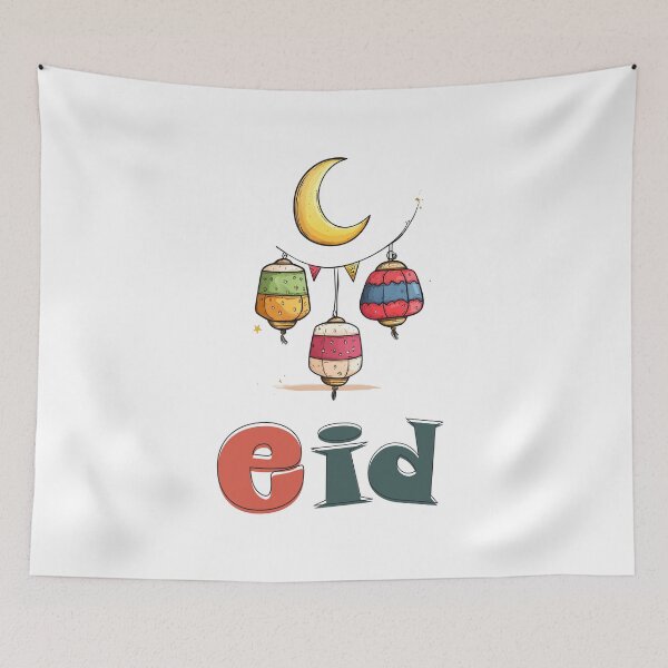 Item preview, Happy and Festive Eid Celebration | Colorful Lanterns, Crescent Moon & Playful Artistic Lettering designed and sold by FUNqoosh.