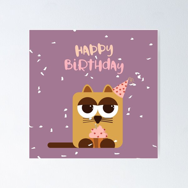 Item preview, Happy Birthday illustration with Cat Holding Cupcake  designed and sold by AlginaPugachova.