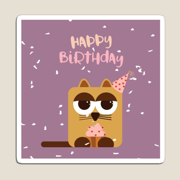 Item preview, Happy Birthday illustration with Cat Holding Cupcake  designed and sold by AlginaPugachova.