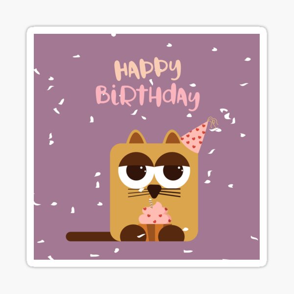 Item preview, Happy Birthday illustration with Cat Holding Cupcake  designed and sold by AlginaPugachova.