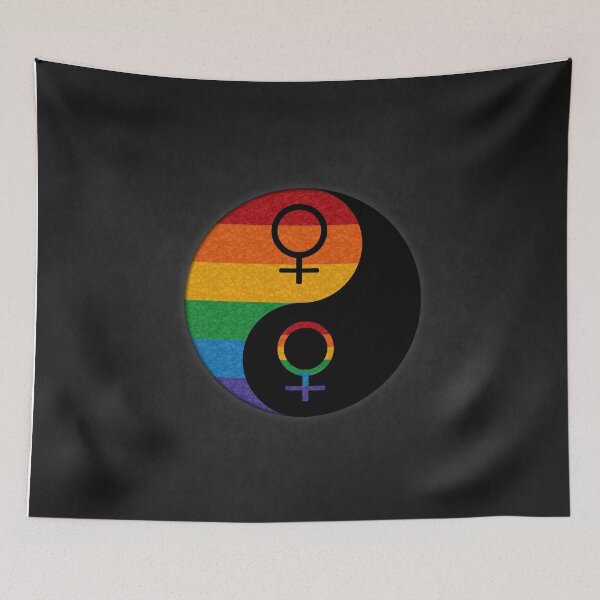 Item preview, Rainbow Colored Lesbian Pride Yin and Yang with Female Gender Symbols designed and sold by LiveLoudGraphic.