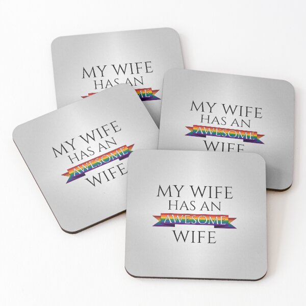 Item preview, My Wife Has an Awesome Wife Lesbian Pride Typography with Rainbow Banner designed and sold by LiveLoudGraphic.