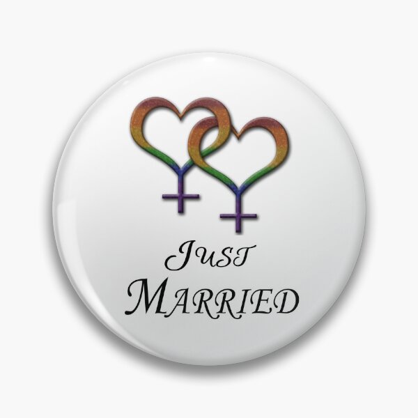 Item preview, Just Married Lesbian Pride with Interlinking Female Gender Symbols designed and sold by LiveLoudGraphic.
