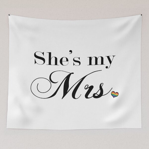 Item preview, She's My Mrs. Lesbian Pride Typography with Rainbow Heart designed and sold by LiveLoudGraphic.