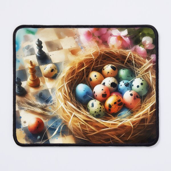 Item preview, Chessy Easter set Spotted eggs in a nest surrounded by aquarelle florals watercolour painting designed and sold by EmeraldeaArt.