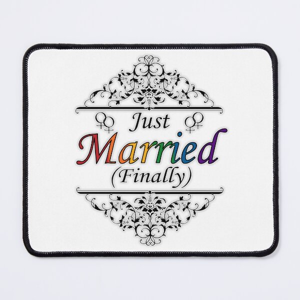 Item preview, Just Married (Finally) Lesbian Pride Typography Design designed and sold by LiveLoudGraphic.
