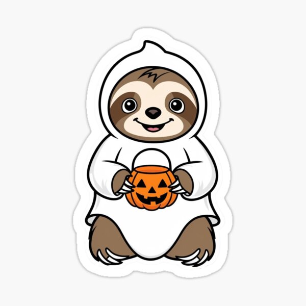 Item preview, Cute Sloth in Halloween Ghost Costume with Pumpkin Basket designed and sold by Everlasting October.
