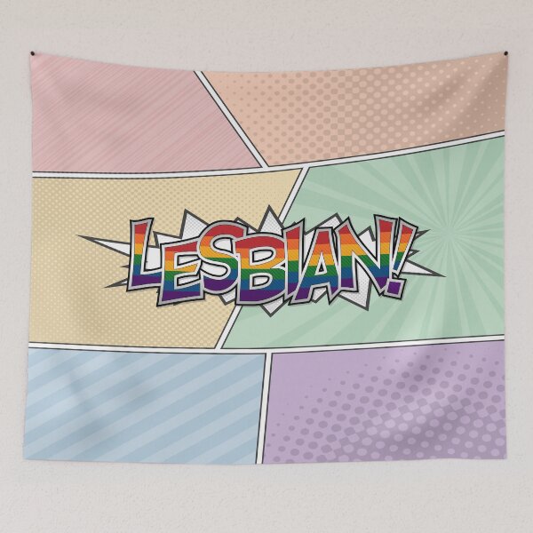 Item preview, Halftone Lesbian Pride Typography with Rainbow Flag Background designed and sold by LiveLoudGraphic.