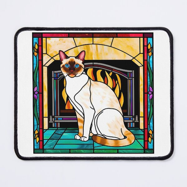Item preview, Stained Glass Siamese Kitty Cat by the Fireplace – Vibrant & Cozy Design designed and sold by Fredster1966.