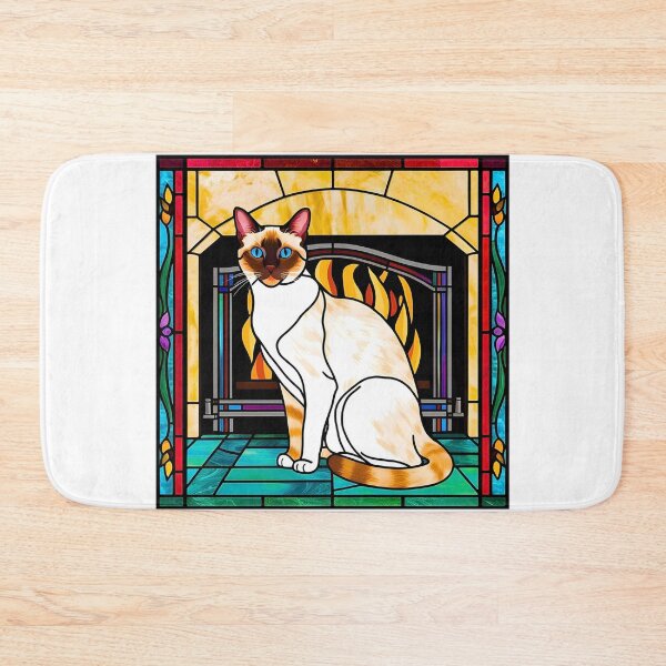 Item preview, Stained Glass Siamese Kitty Cat by the Fireplace – Vibrant & Cozy Design designed and sold by Fredster1966.
