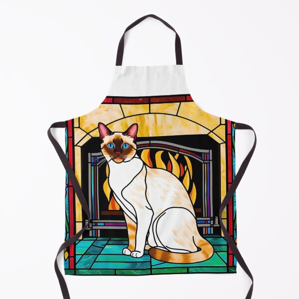 Item preview, Stained Glass Siamese Kitty Cat by the Fireplace – Vibrant & Cozy Design designed and sold by Fredster1966.