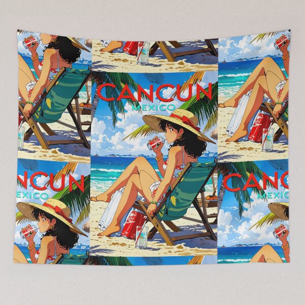 Item preview, Stickers of a beautiful woman on the beach in Cancun, Mexico. anime 80 designed and sold by UrbanTRIP.
