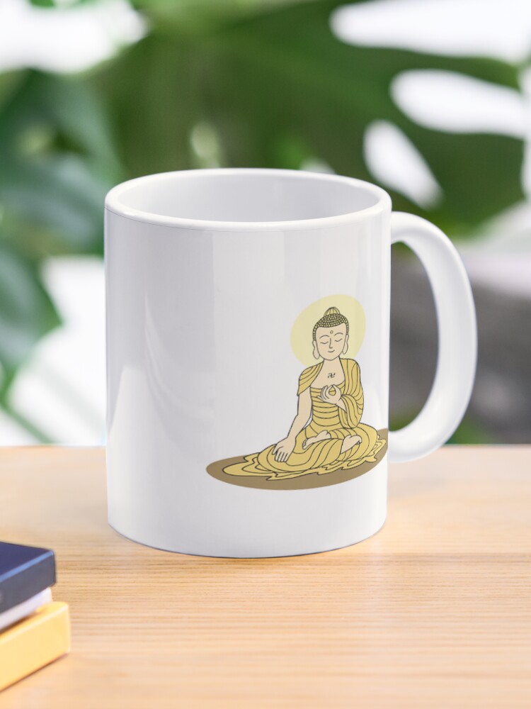 Thumbnail 1 of 6, Coffee Mug, Golden Serenity Buddha designed and sold by Buddhismdotnet.