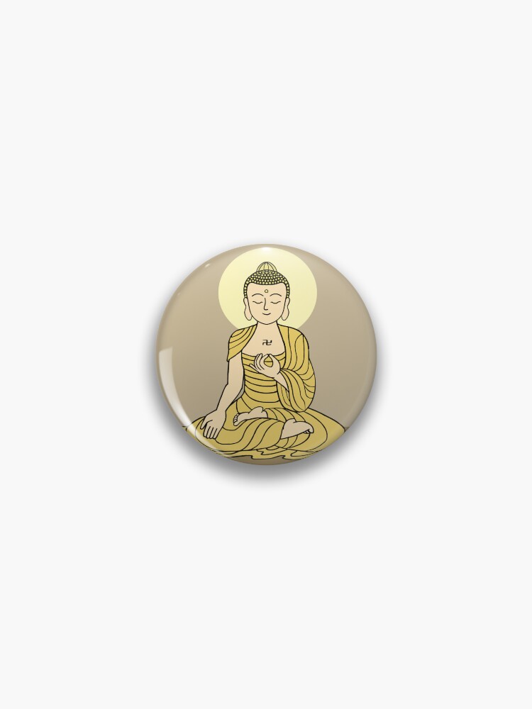 Thumbnail 1 of 3, Pin, Golden Serenity Buddha designed and sold by Buddhismdotnet.