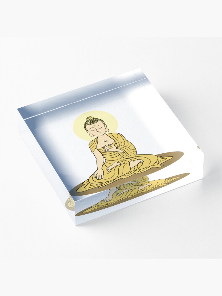 Thumbnail 3 of 5, Acrylic Block, Golden Serenity Buddha designed and sold by Buddhismdotnet.