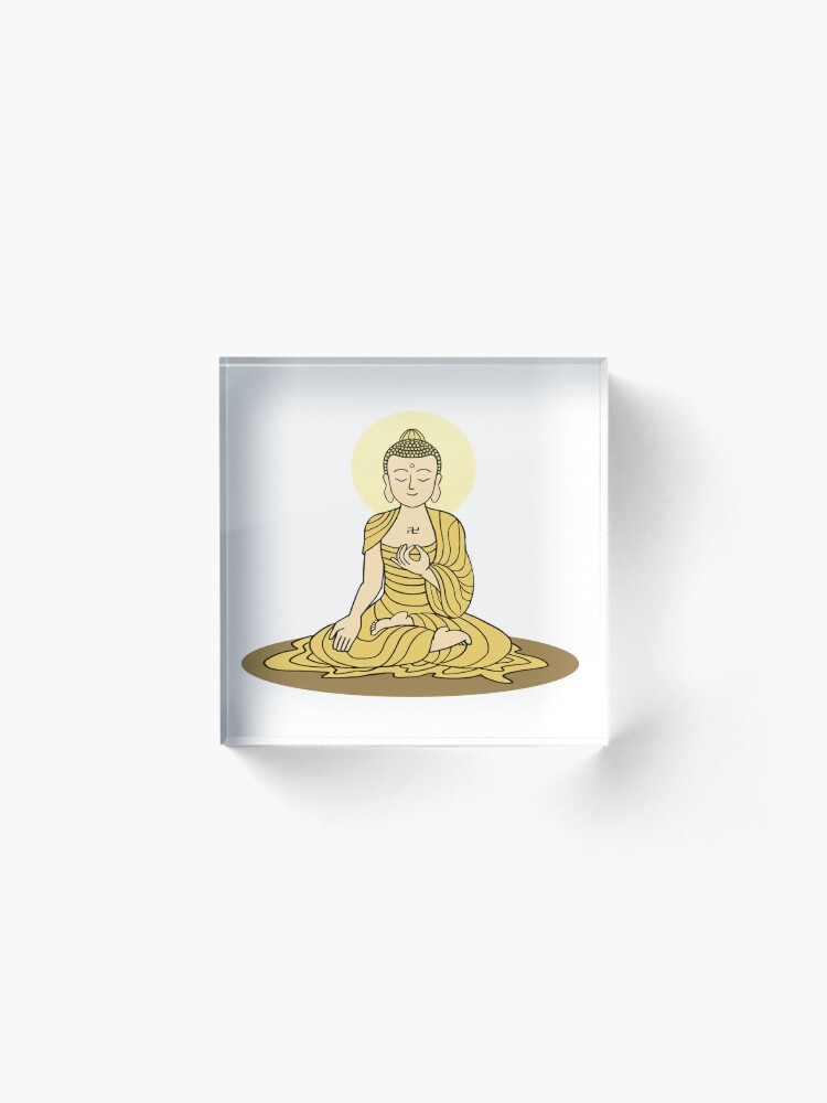 Thumbnail 2 of 5, Acrylic Block, Golden Serenity Buddha designed and sold by Buddhismdotnet.