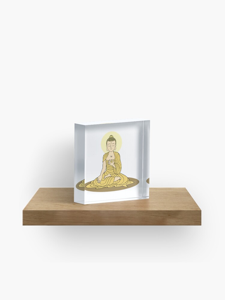 Thumbnail 1 of 5, Acrylic Block, Golden Serenity Buddha designed and sold by Buddhismdotnet.