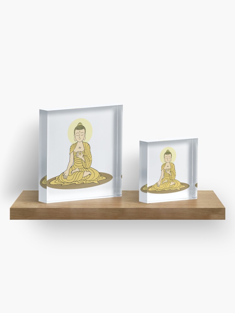 Thumbnail 4 of 5, Acrylic Block, Golden Serenity Buddha designed and sold by Buddhismdotnet.