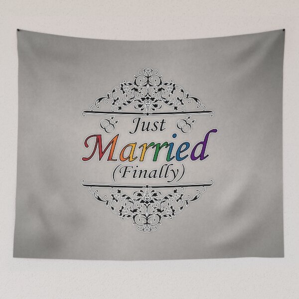 Item preview, Just Married (Finally) Gay Pride Design with Floral Highlights designed and sold by LiveLoudGraphic.