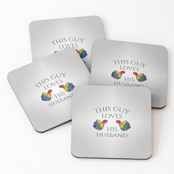 Item preview, This Guy Loves His Husband Gay Pride Typography with Rainbow Thumbs designed and sold by LiveLoudGraphic.