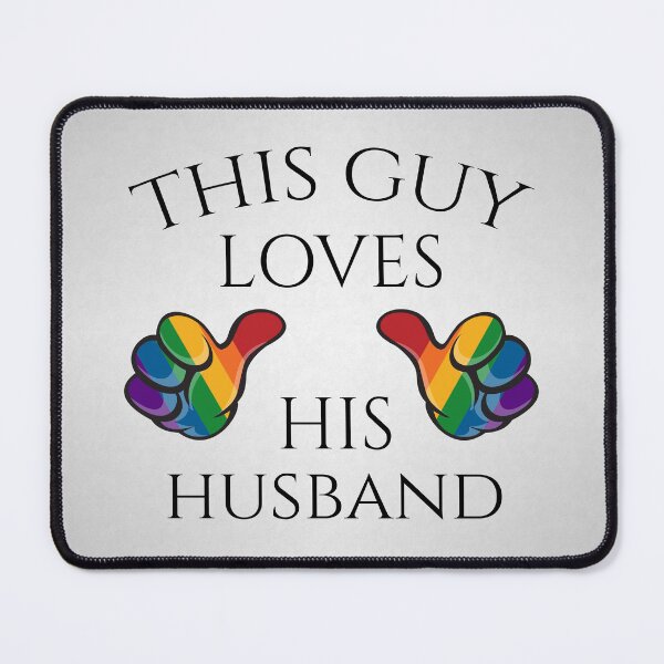 Item preview, This Guy Loves His Husband Gay Pride Typography with Rainbow Thumbs designed and sold by LiveLoudGraphic.