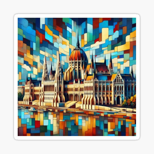 Item preview, Abstract Budapest Parliament and Danube, Cubist Style designed and sold by Gaborai.