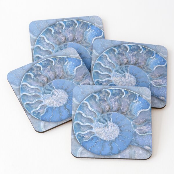 Item preview, Fossil Ammonite - cool blue tones - Ancient Nautilus Shell designed and sold by Nadya Neklioudova.