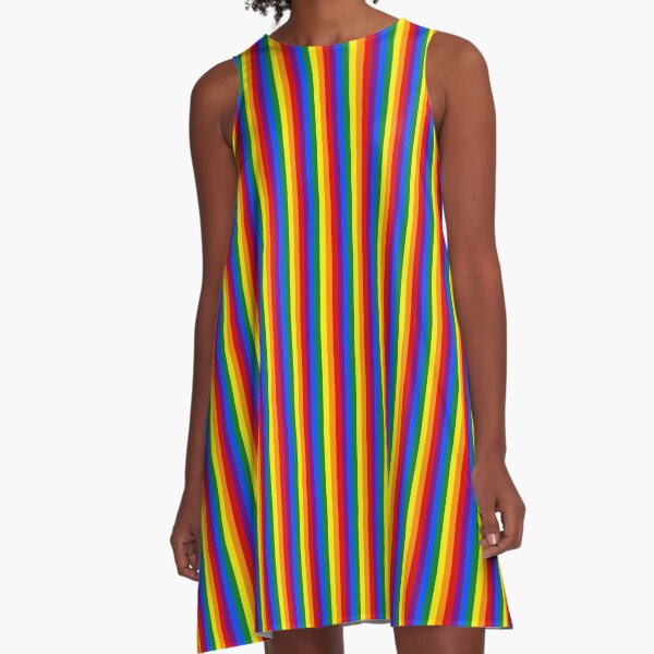 Vertikale Gay Pride Regenbogen Flagge Pin Streifen A-Linien Kleid