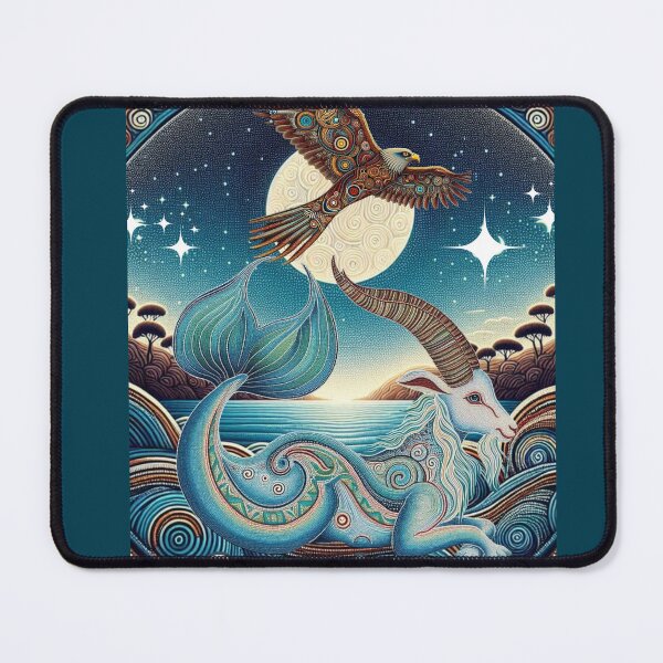 Item preview, Capricorn Seagoat with sea hawk on the full moon Aboriginal dot art designed and sold by Kjahli.