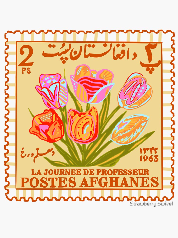 Thumbnail 3 of 3, Sticker, Afghan Tulip Postal Stamp designed and sold by iamsocoolhehe.