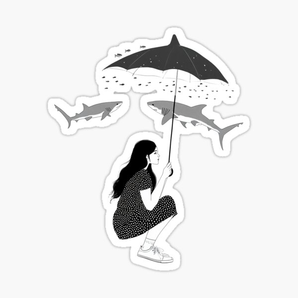 Vista previa del artículo con la obra «Sueños bajo la lluvia de tiburones», diseñado y vendido por BiloLouch.