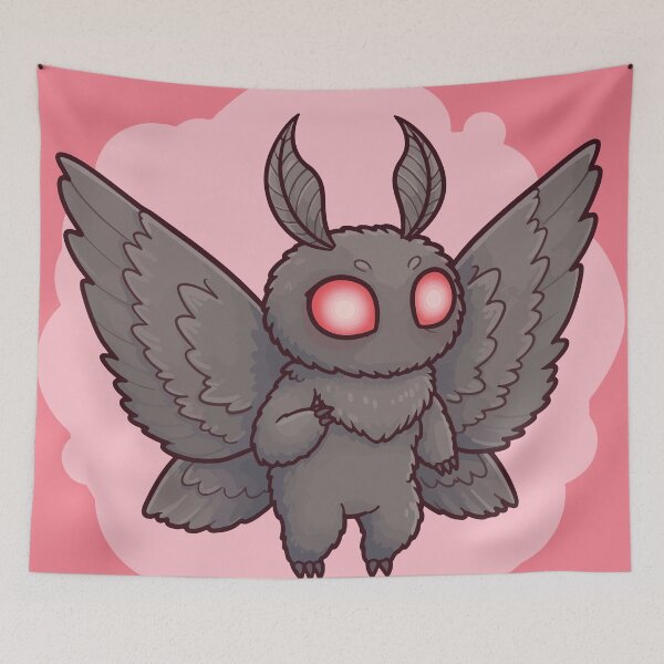 Item preview, Chibi Mothman Illustration with Glowing Red Eyes - Cute and Spooky Cryptid Design for Digital Download and Sticker Art designed and sold by Space Hyenas.