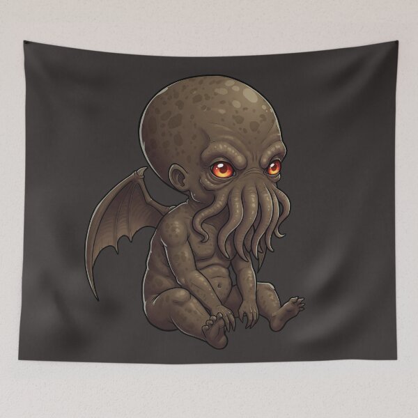 Item preview, Chibi Baby Cthulhu Illustration with Glowing Red Eyes - Cute and Spooky Cosmic Horror Design and Sticker Art designed and sold by Space Hyenas.