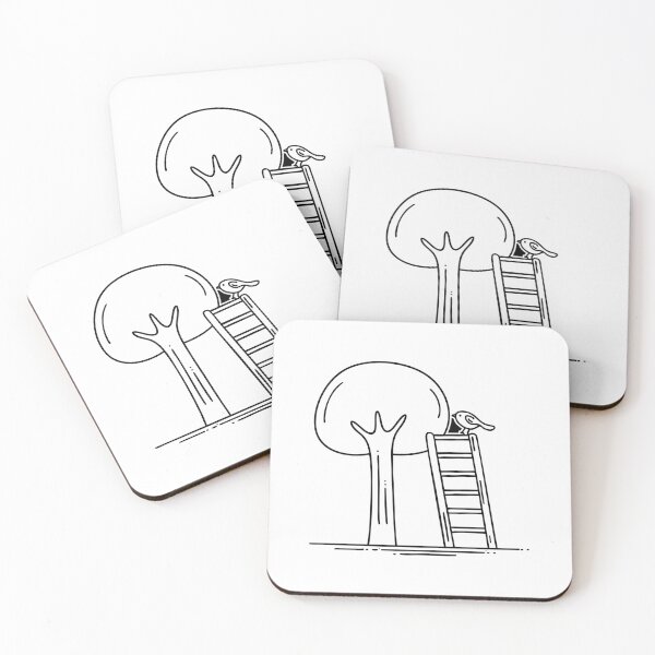 Item preview, Wooden ladder leaning against a tree with a small bird perched on one of its steps designed and sold by rasagamastore.