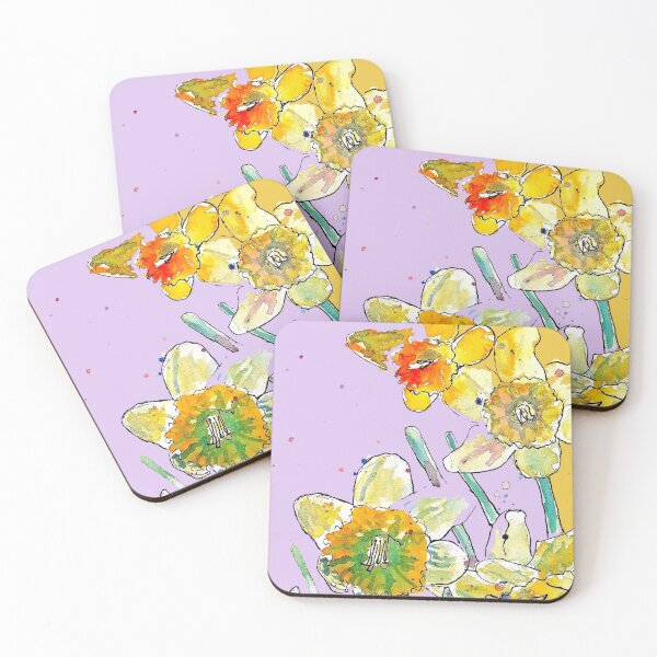 Item preview, Abstract Yellow Daffodil Watercolor Pattern on Mauve designed and sold by Sarah  Rajkotwala.