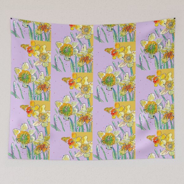 Item preview, Abstract Yellow Daffodil Watercolor Pattern on Mauve designed and sold by Sarah  Rajkotwala.