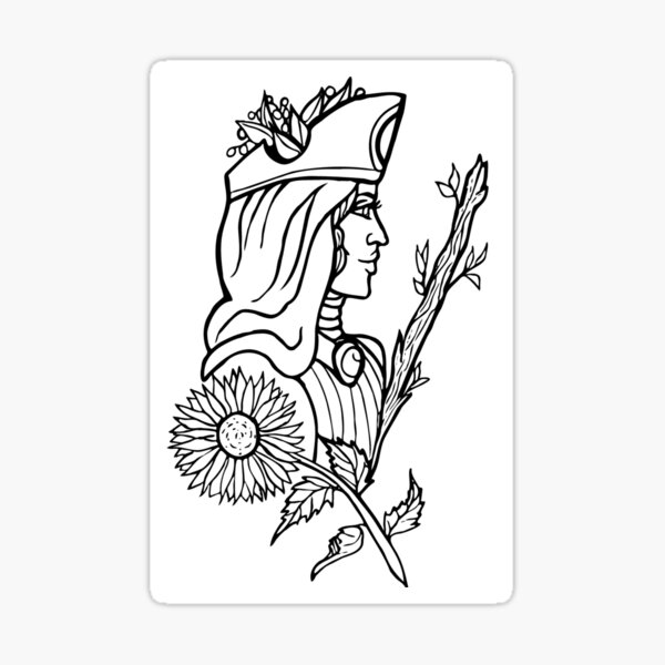 Item preview, Queen of Wands, simplified lineart designed and sold by BellaDonnaDeWolf.