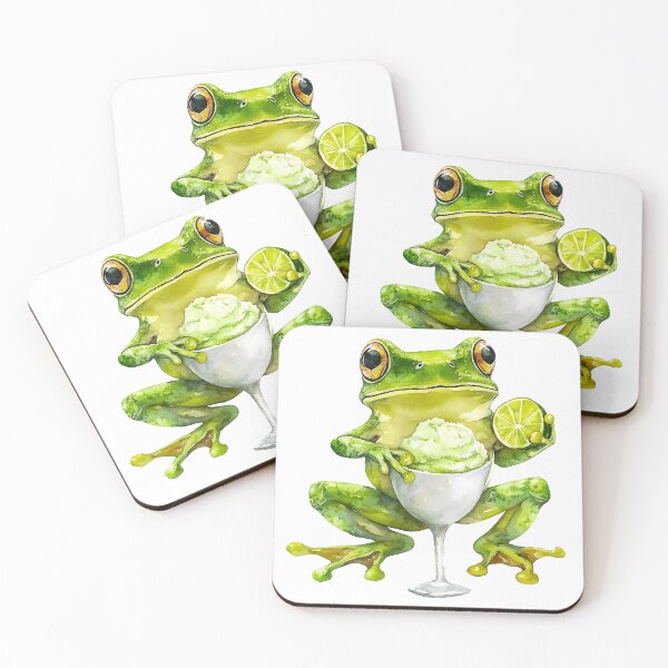 Item preview, Watercolor frog holding lime and sorbet in glass. Green frog with lime and dessert illustration designed and sold by Anastasiia Yurevych.