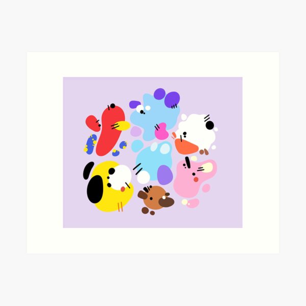 Aperçu de l'œuvre Impression abstraite BT21 (fond violet) créée et vendue par MishailaNoel.