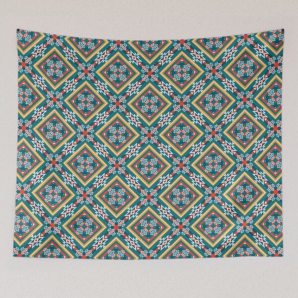 Artikelvorschau, Buntes, einheimisches, traditionelles, südwestliches, aztekisches, geometrisches, quadratisches Gittermuster entworfen und verkauft von BWDecorPattern.