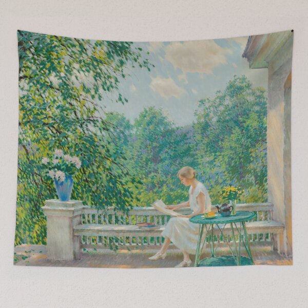 Item preview, Woman on a Veranda - Edward Dufner (American, 1871-1957). Oil on canvas designed and sold by The Nouveau Chateau.
