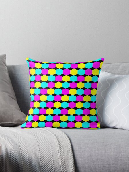Neon Hexagon Seamless Pattern – Cyberpunk Glow Throw Pillow