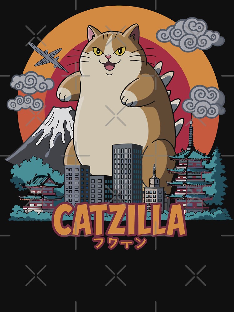 Thumbnail 7 of 7, Essential T-Shirt, Catzilla Cat Funny Japanese Art designed and sold by tmerchtrends.