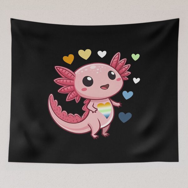 Item preview, Kawaii Axolotl with AroAce Agender Hearts - AroAce Agender Pride Art designed and sold by Travelslightly.