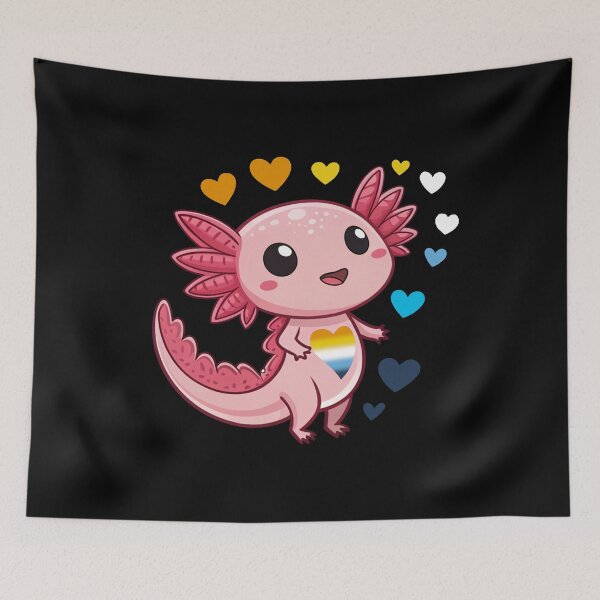 Item preview, Kawaii Axolotl with AroAce Hearts - AroAce Pride Art designed and sold by Travelslightly.