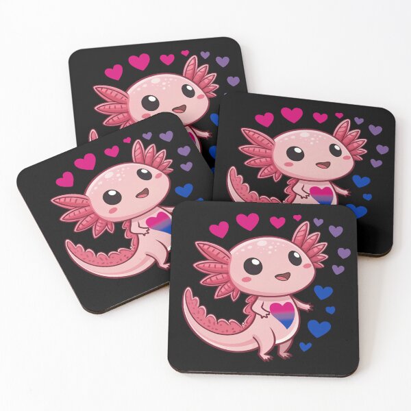 Item preview, Ajolote kawaii con corazones bisexuales - Arte del orgullo bisexual designed and sold by Travelslightly.
