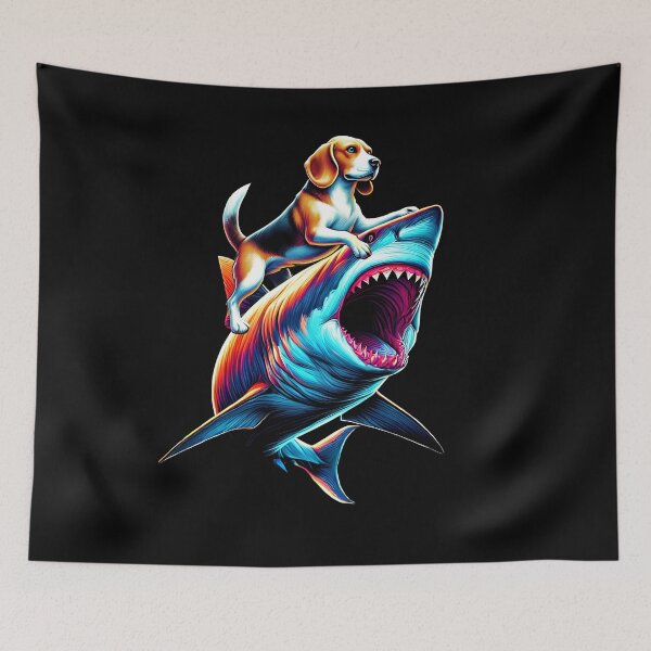 Item preview, Funny Beagle Riding Shark Beagle Lover designed and sold by Kimberley King Art  King Art.