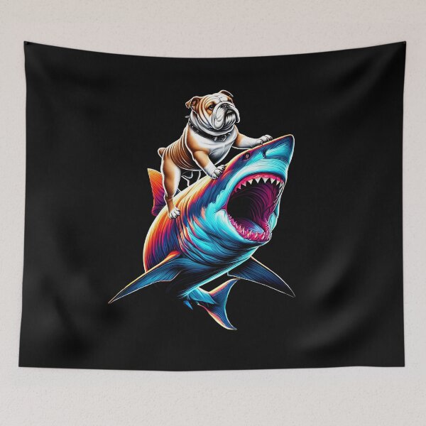 Item preview, Funny Bulldog Riding Shark Bulldog Lover designed and sold by Kimberley King Art  King Art.