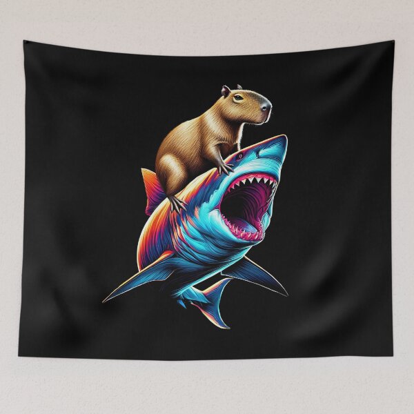 Item preview, Funny Capybara Riding Shark Capybara Lover designed and sold by Kimberley King Art  King Art.